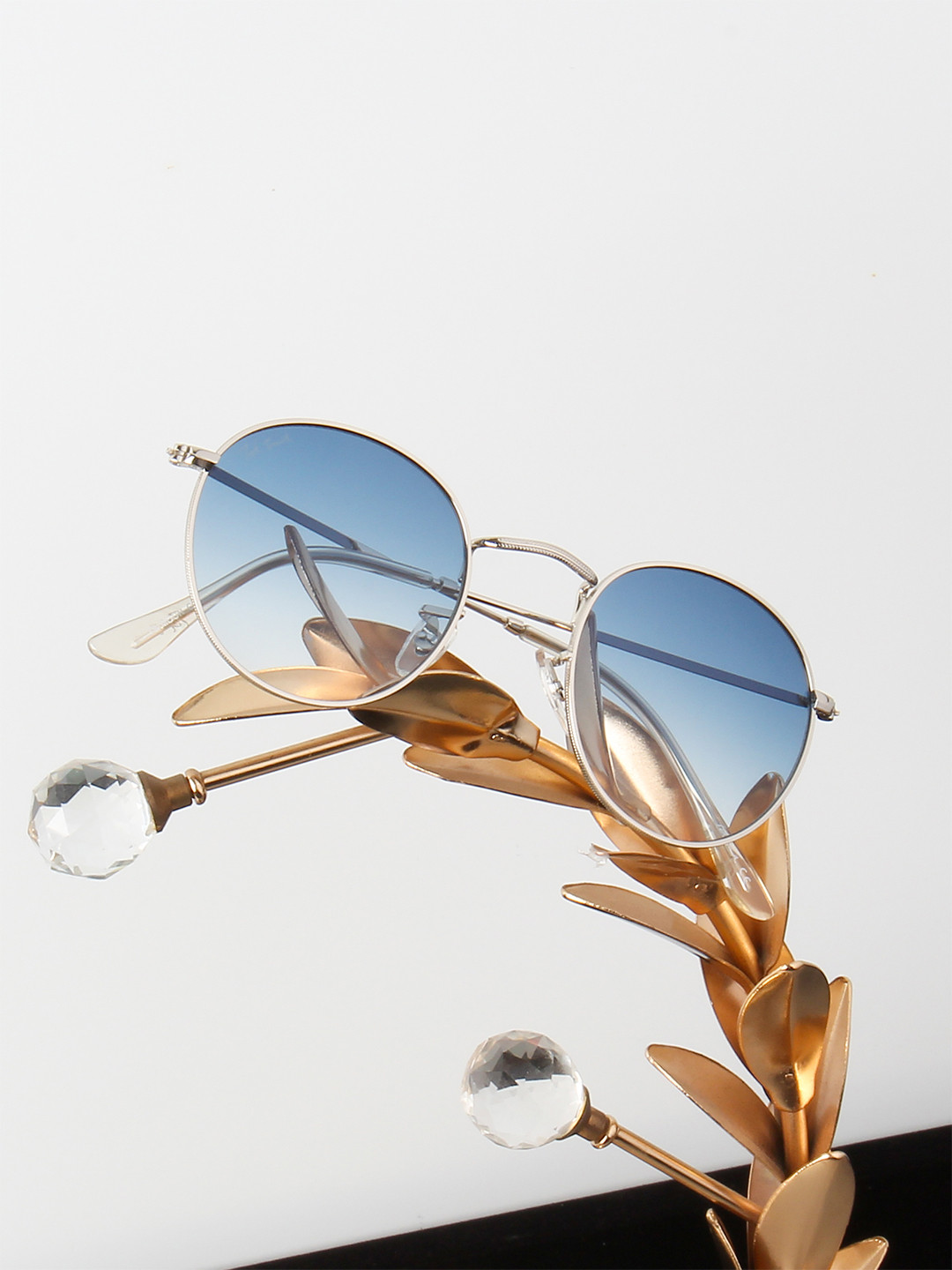 Ted Smith Unisex Blue Lens & Silver-Toned Round Sunglasses LMOON_C17