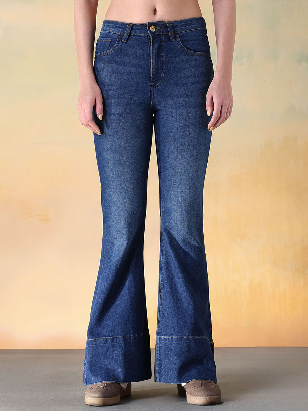 Flying Machine Women Light Fade Stretchable High Rise Extreme Flared Jeans