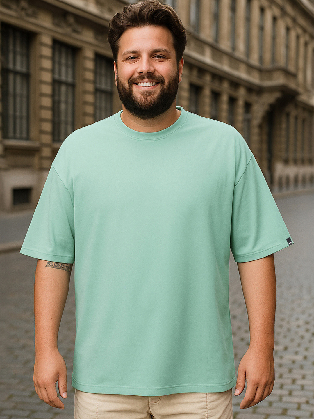 Bewakoof Plus Men Granite Green Oversized Plus Size T-shirt