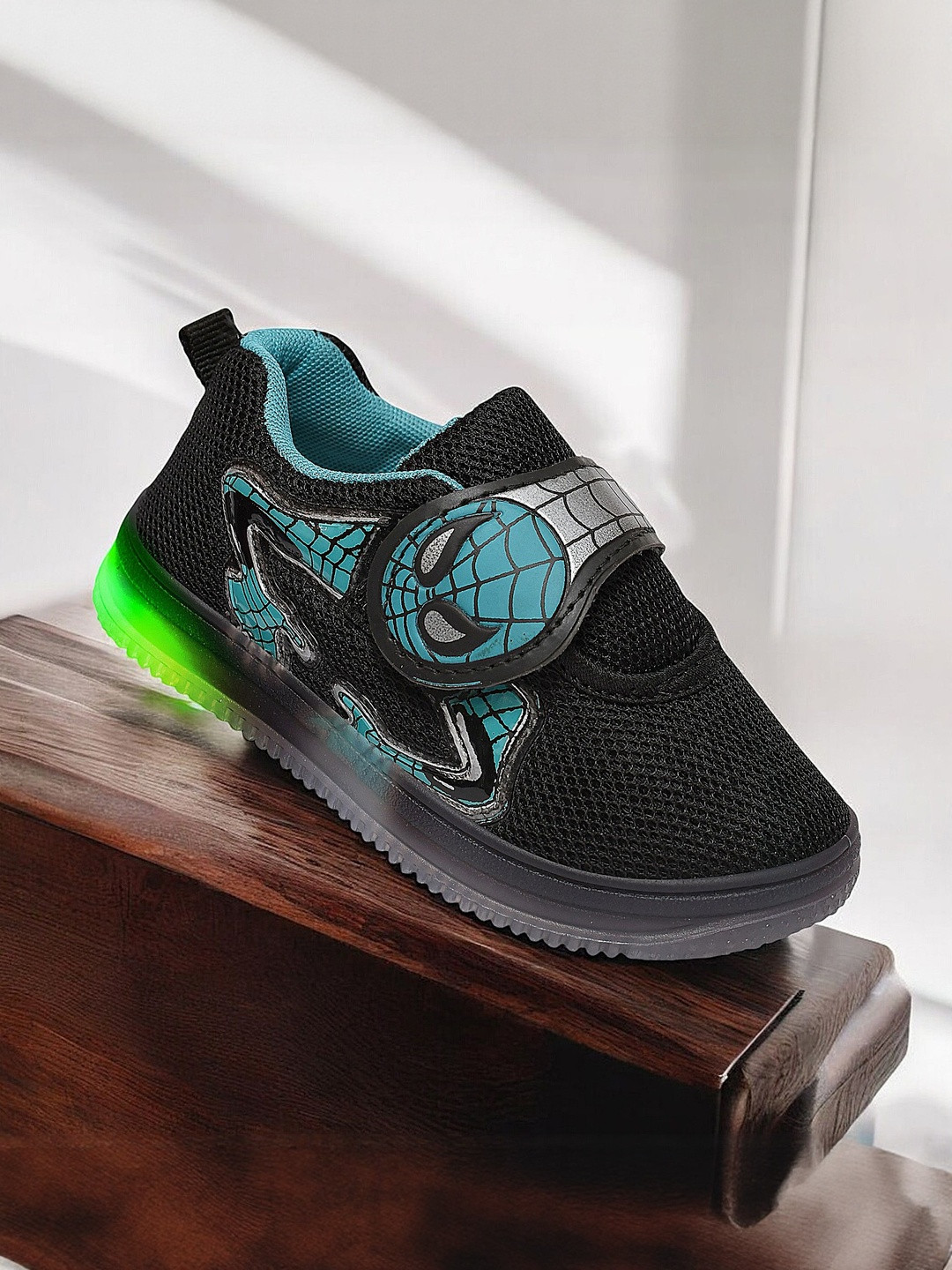 MAIMNE Kids  Black Synthetic Leather Spider-Man Printed Sneakers