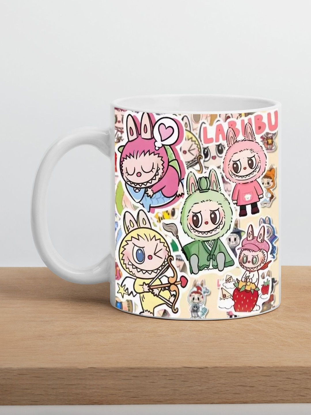 PaMeG White & Pink Cartoon Characters Printed Ceramic Glossy Mug