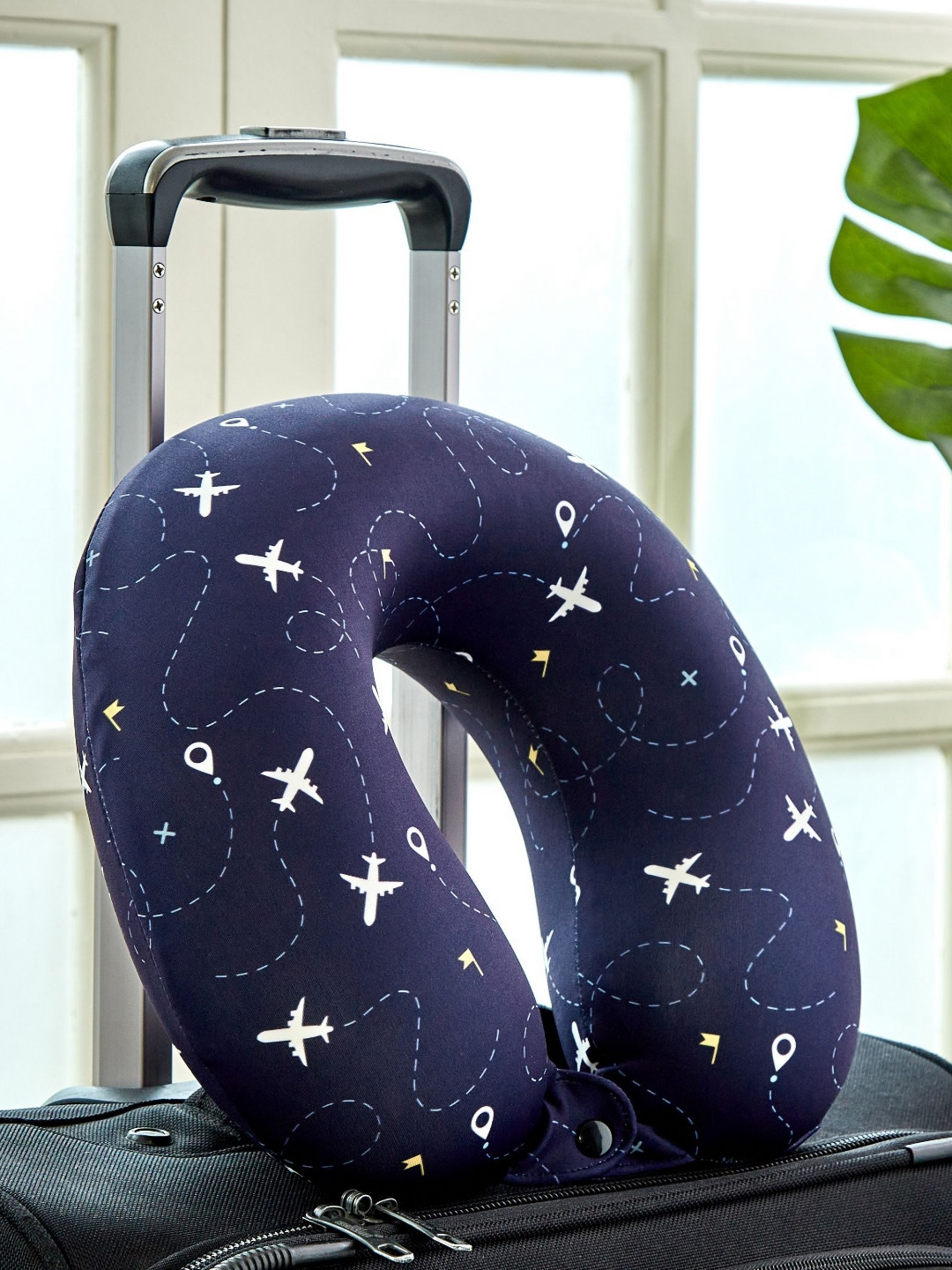 Home Centre Granet Blue & White Printed Memory Foam Filled Cotton Travel Pillow