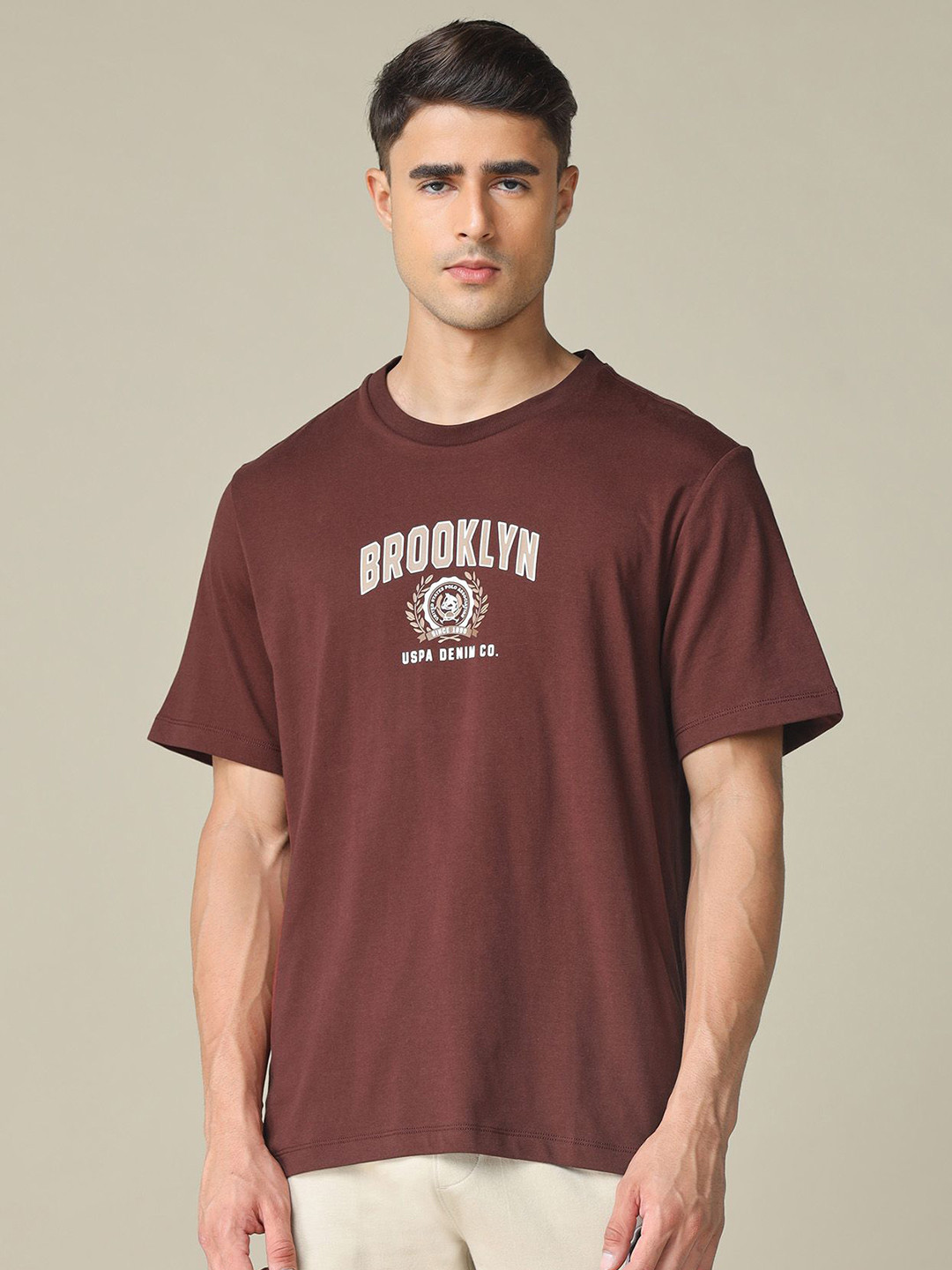 U.S. Polo Assn. Denim Co. Men Typography Printed Round Neck Cotton Oversized T-shirt