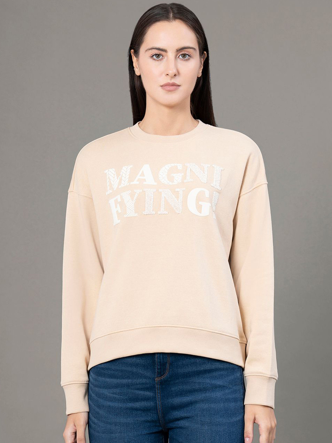 Red Tape Women Printed Round Neck Sweatshirt