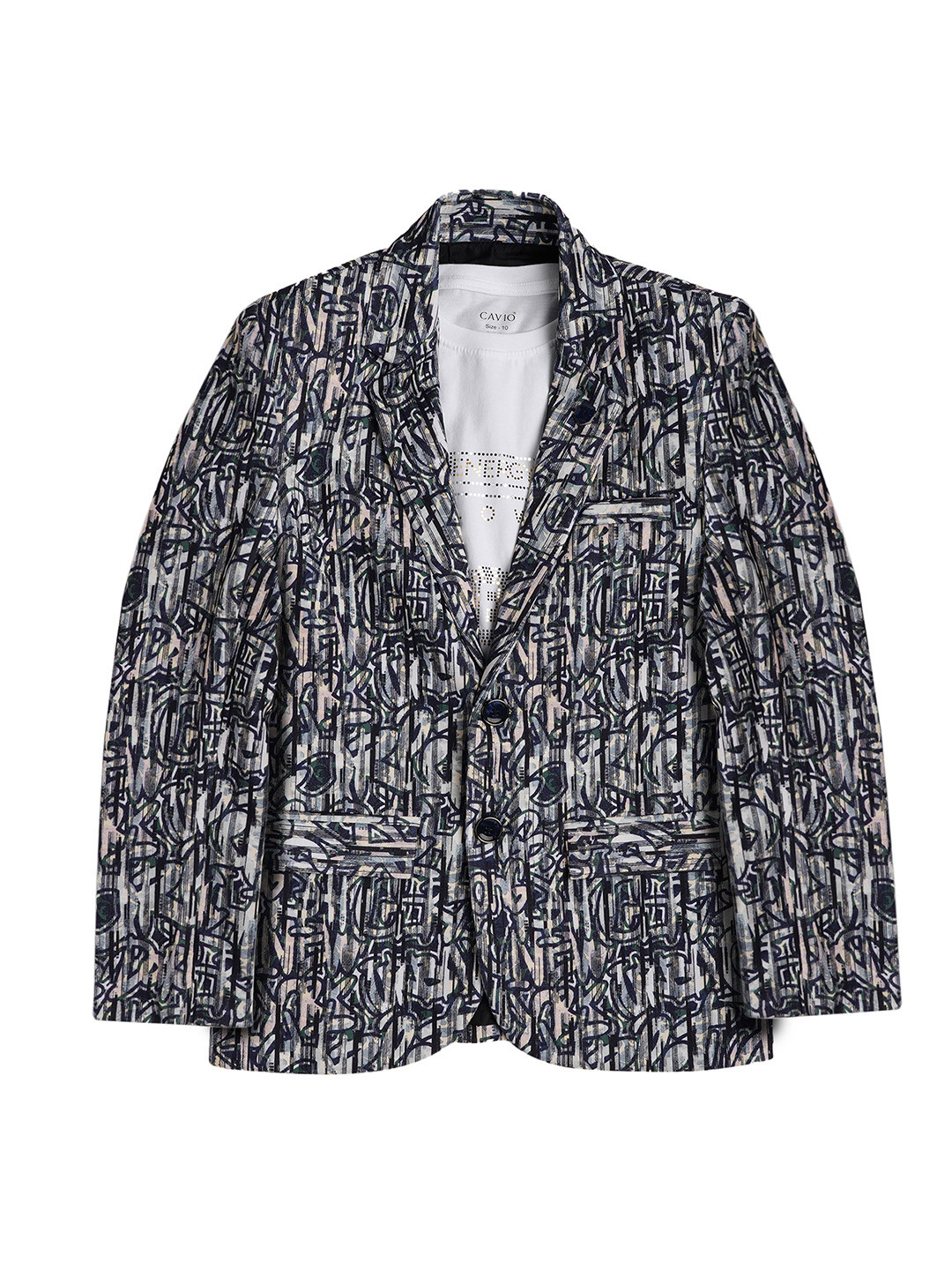 CAVIO Boys Geometric Pure Cotton Cambric Blazer With T-shirt