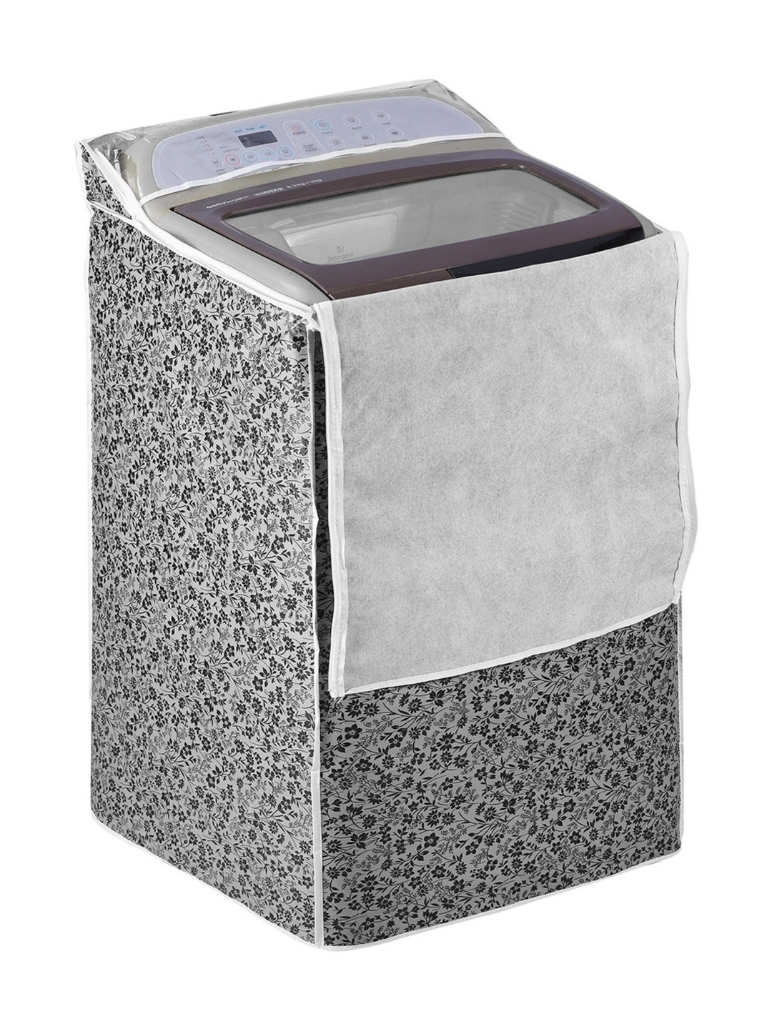 AMPEREUS Black Floral Print Top Load Washing Machine Cover (Suitable for 8-11kg Machine)
