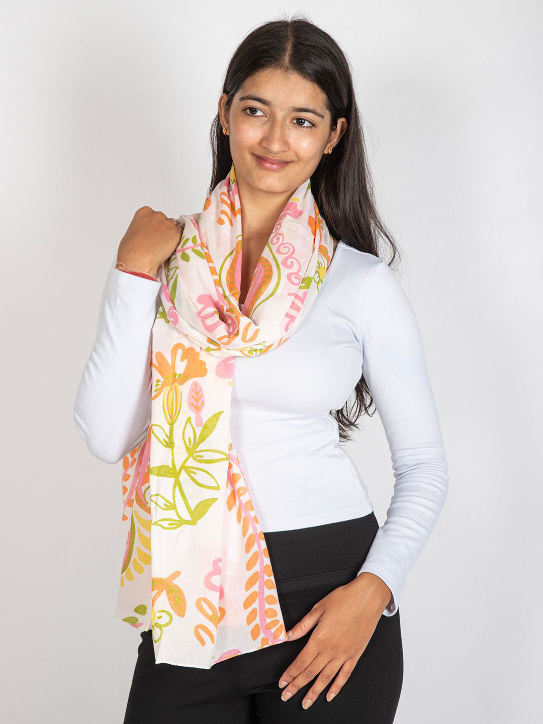 Contrast Living Women Floral Printed Cotton Scarf and Dupatta - 100x200Cm