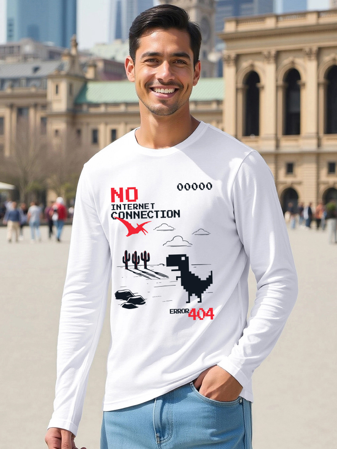 Bewakoof Error Graphic Printed Long Sleeves Pure Cotton T-shirt