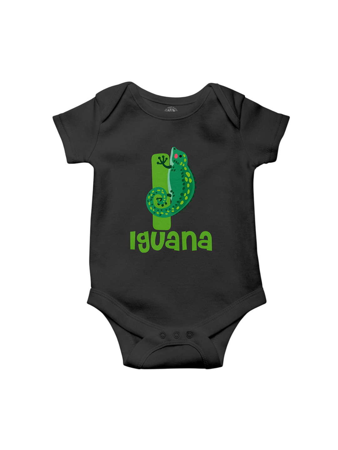 THE PRINT PLATTER Infants Iguana Printed Bio Wash Envelope Neck Cotton Bodysuit