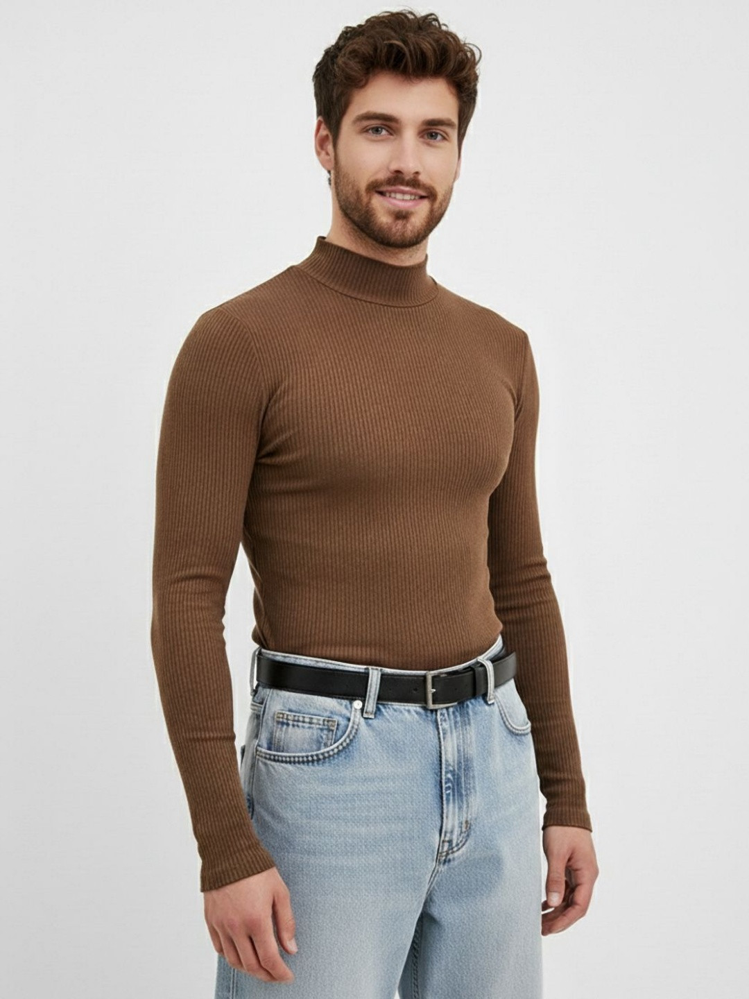 SZN Men High Neck Ribbed Slim Fit T-shirt