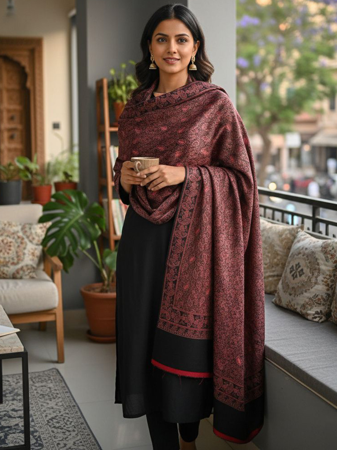 THE SHAWL STUDIO Women Kashmiri Paisley Woven Design Kani Pure Woollen Shawl
