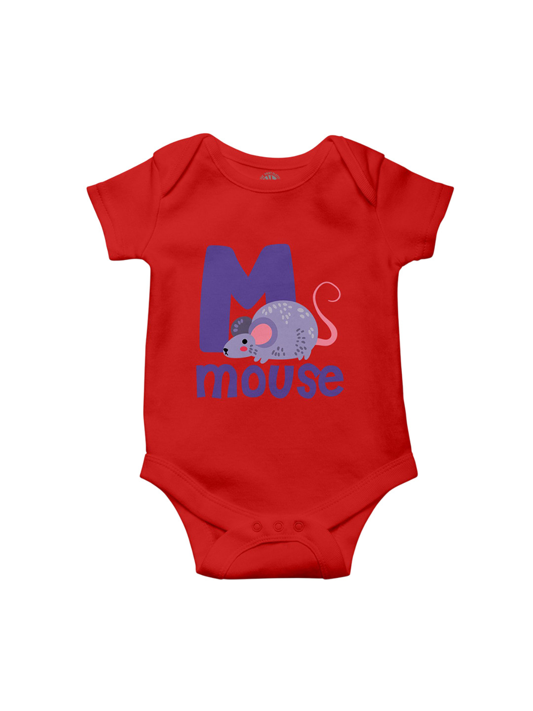 THE PRINT PLATTER Kids Mouse Red Printed Envelope Neck Bio Wash Cotton Bodysuit