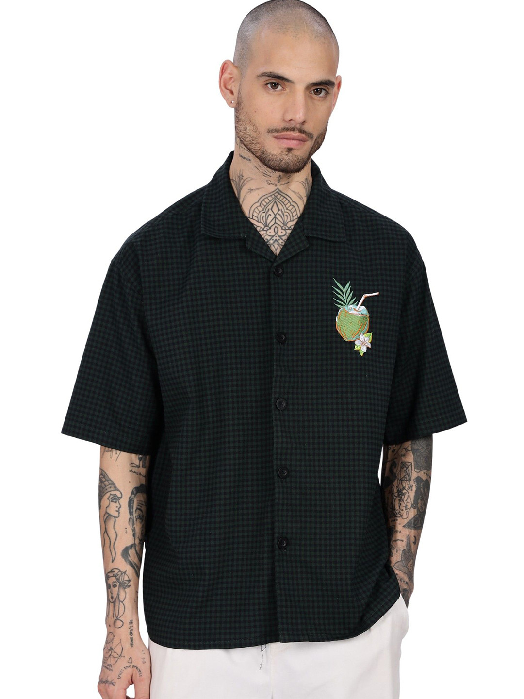 Eszett Plaid Oversized Cuban Collar Cotton Shirt