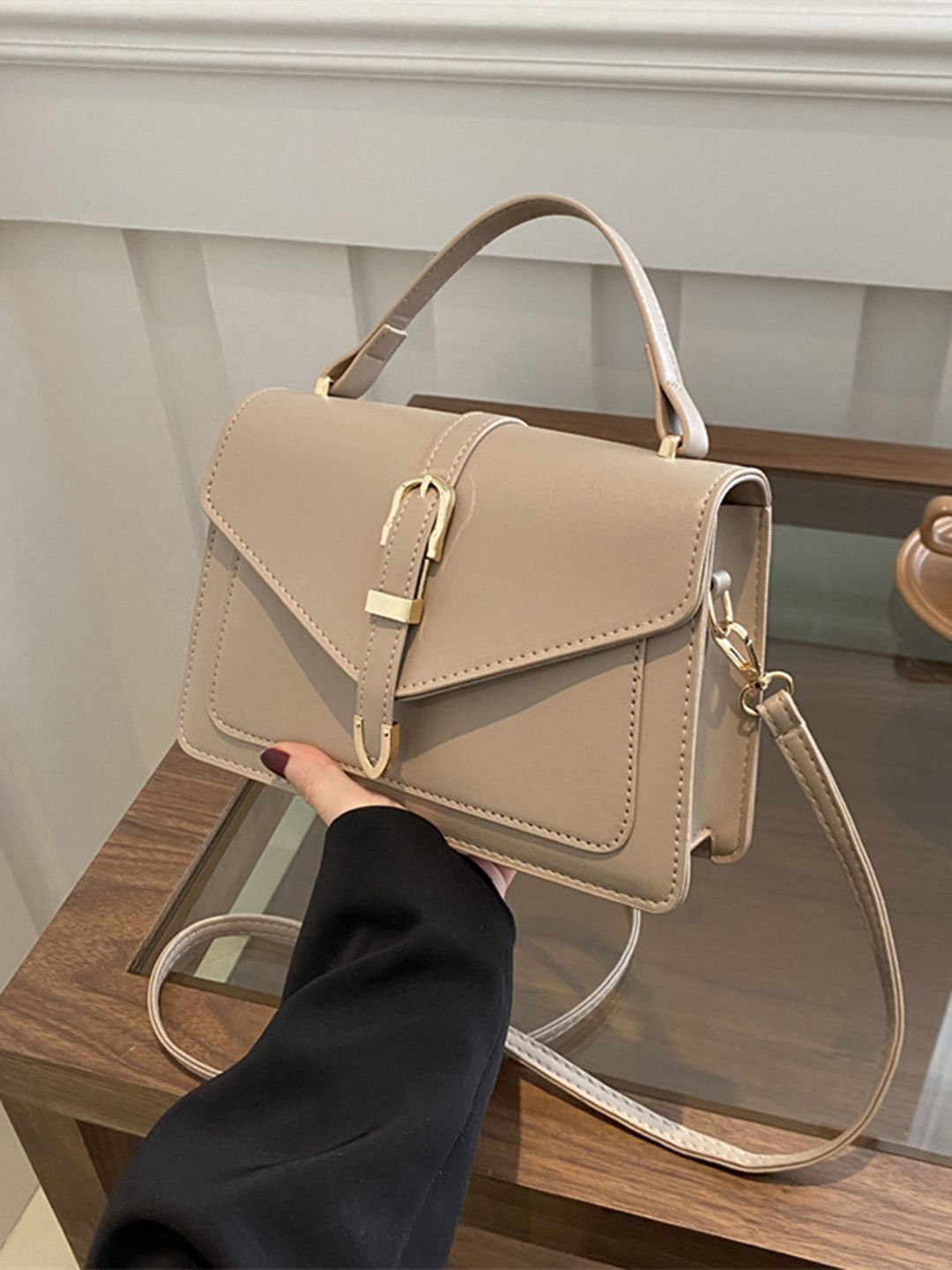 KPOP Solid Synthetic Leather Handheld Bag