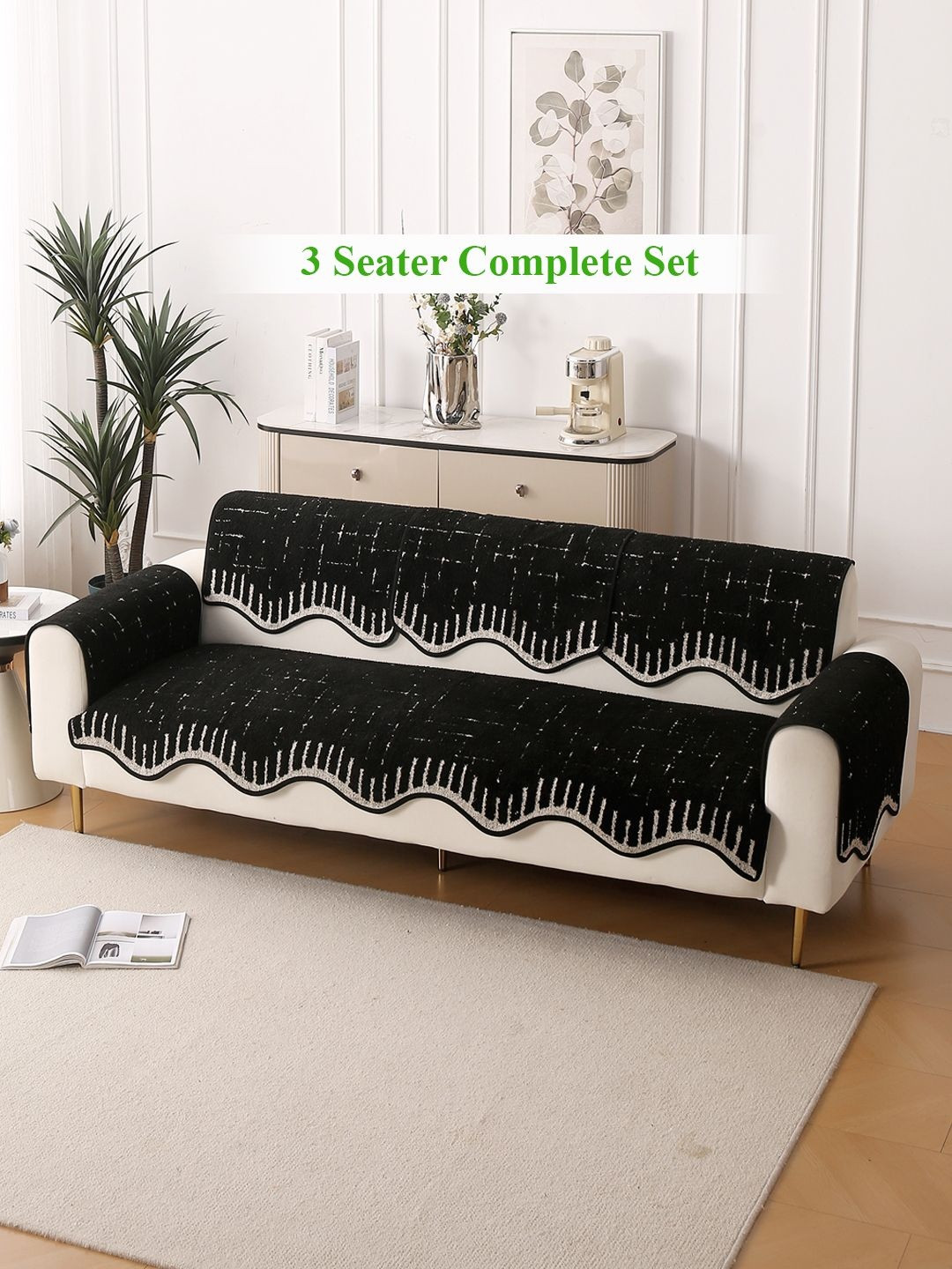 HOKIPO Black Luxruy Supple Sofa Wavy Mat 3 Seater Complete Set