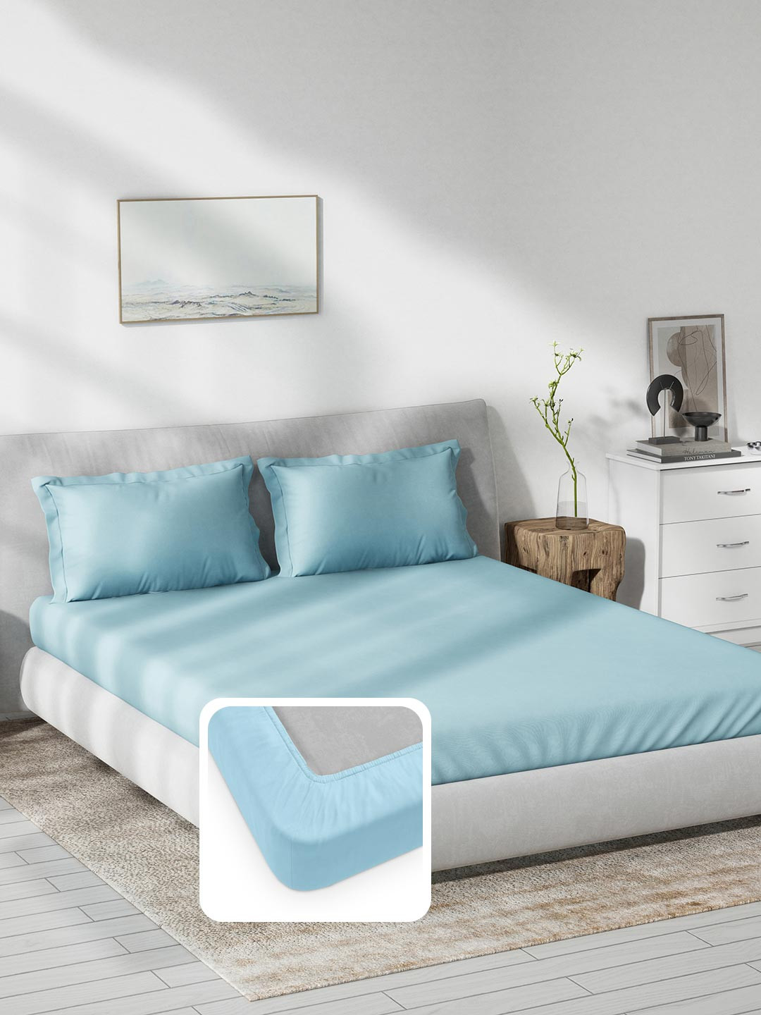 DDecor Spectrum Collection Cotton 180 TC King Fitted Bedsheet with 2 Pillow Covers