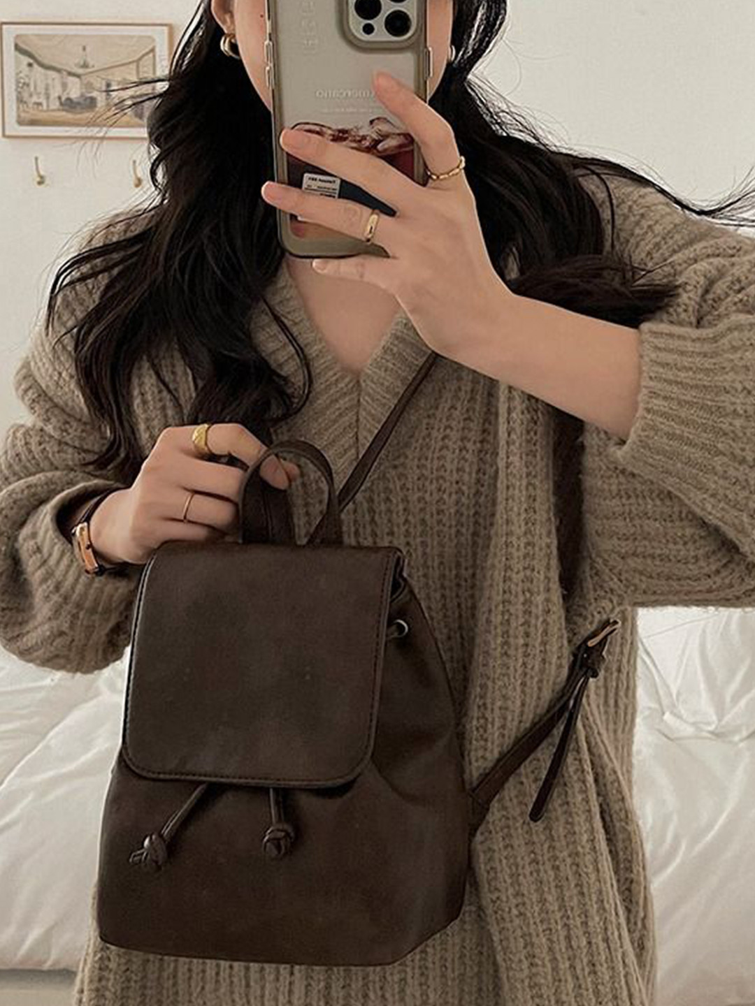 StyleCast Women Small Solid Drawstring Backpack