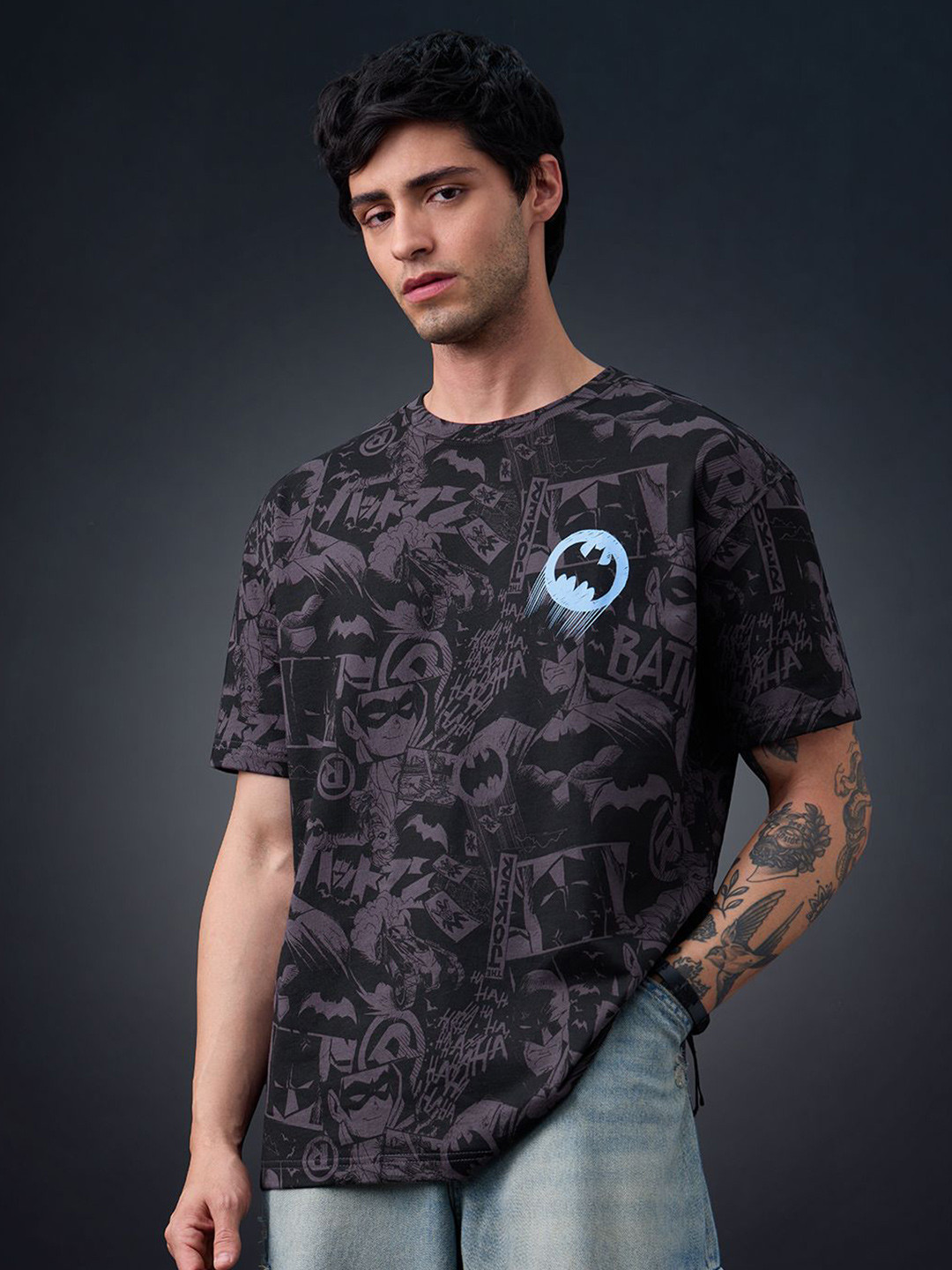 The Souled Store Men Oversized Batman Black Tshirts