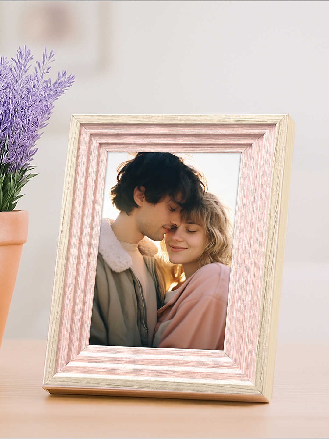 Art Street Pink Textured Wooden Table Photo Frames