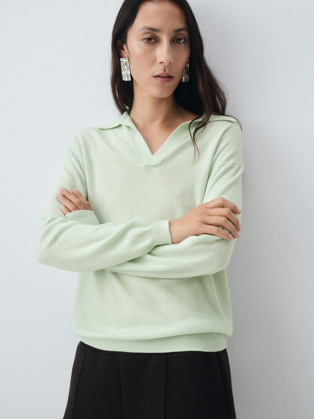 MANGO Pure Wool Spread Collar Pullover