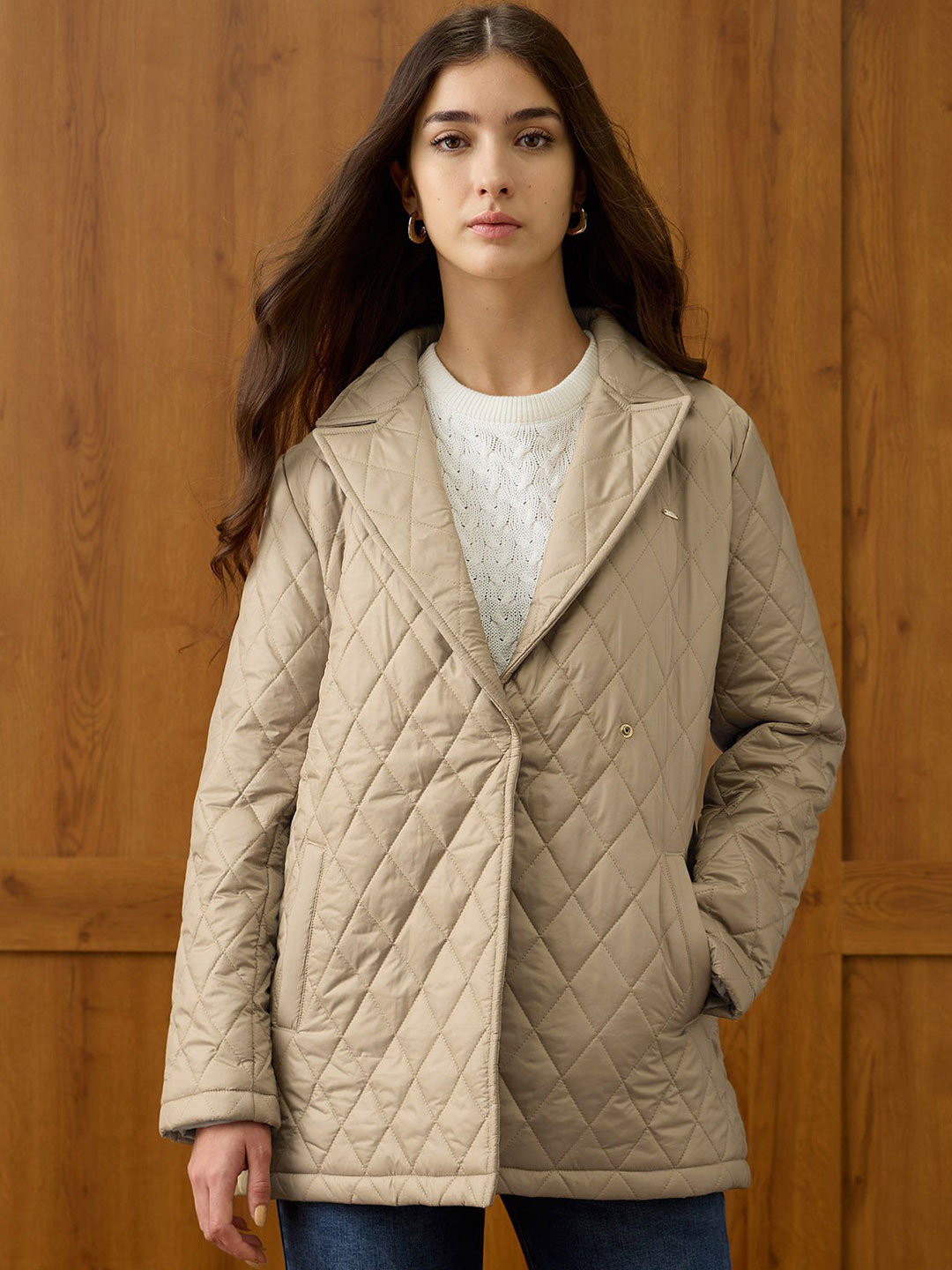 U.S. Polo Assn. Women Lapel Collar Solid Quilted Jacket