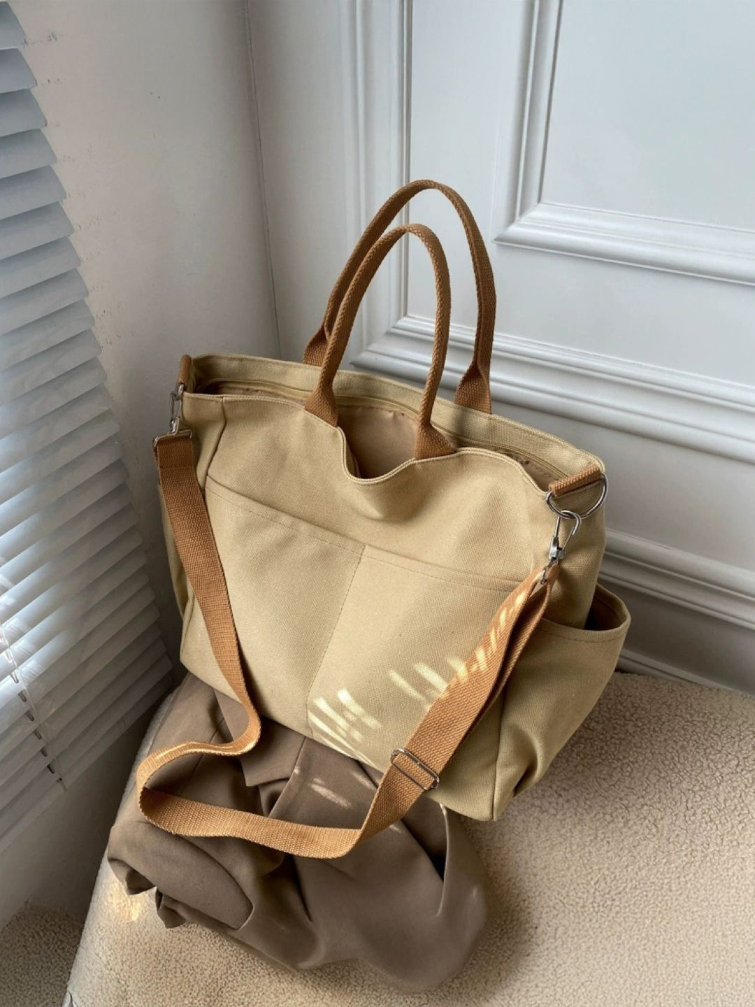 KPOP Structured Khaki Shoulder Bag