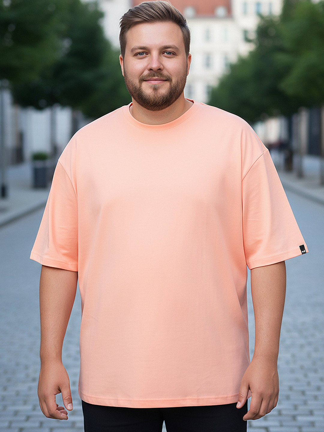 Bewakoof Men's Vermillion Orange Oversized Plus Size T-shirt