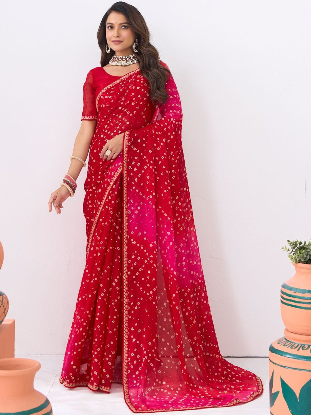 Laxmipati Women Bandhani Dyed Zari Saree
