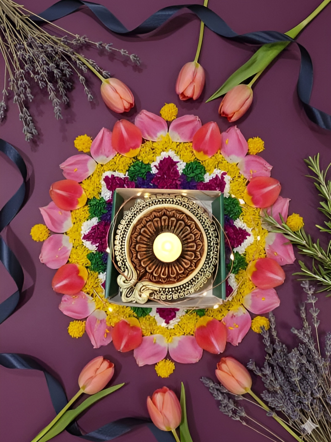 The handicraftian Bronze-Toned Textured Terracotta Traditional Diya