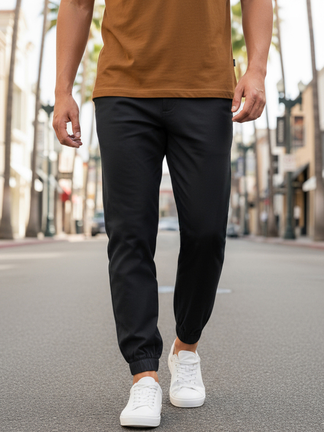 Bewakoof Black Solid Slim Fit Cotton Jogger Track Pants
