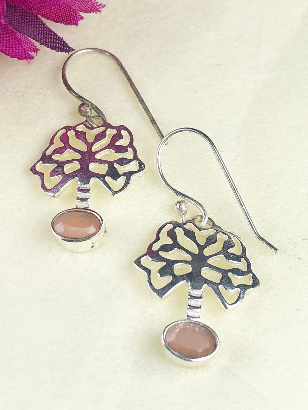 Zhupuk Silver-Plated Crystals Stone Studded Tree Shape Drop Earrings