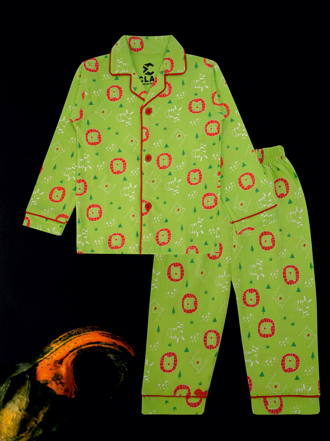 CLAP Kids Printed Shirt Collar Night Suit