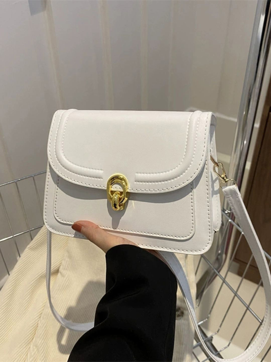 KPOP PU Structured White Sling Bag