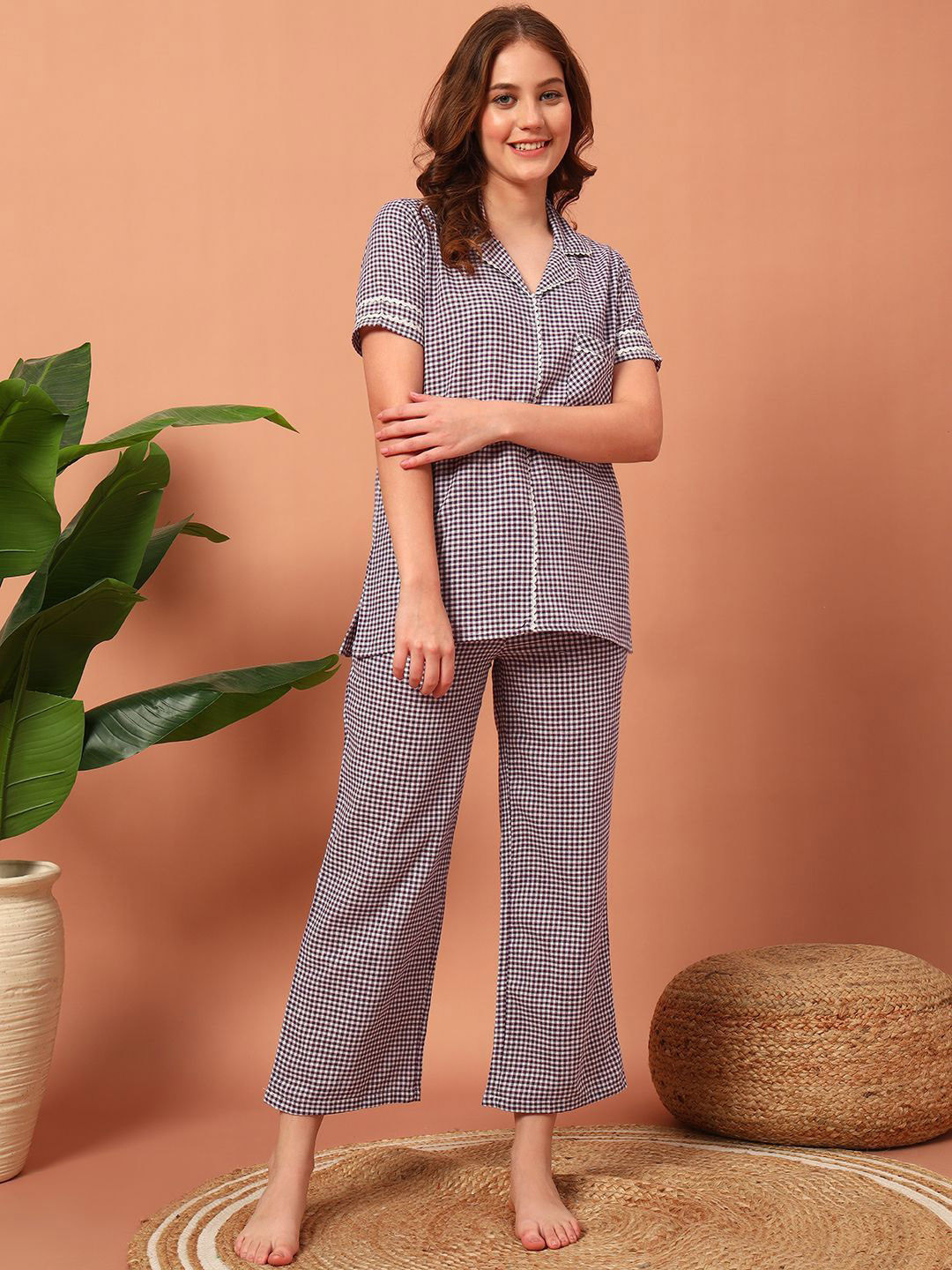 Ameerah Women Checked Shirt & Pyjama Night Suit