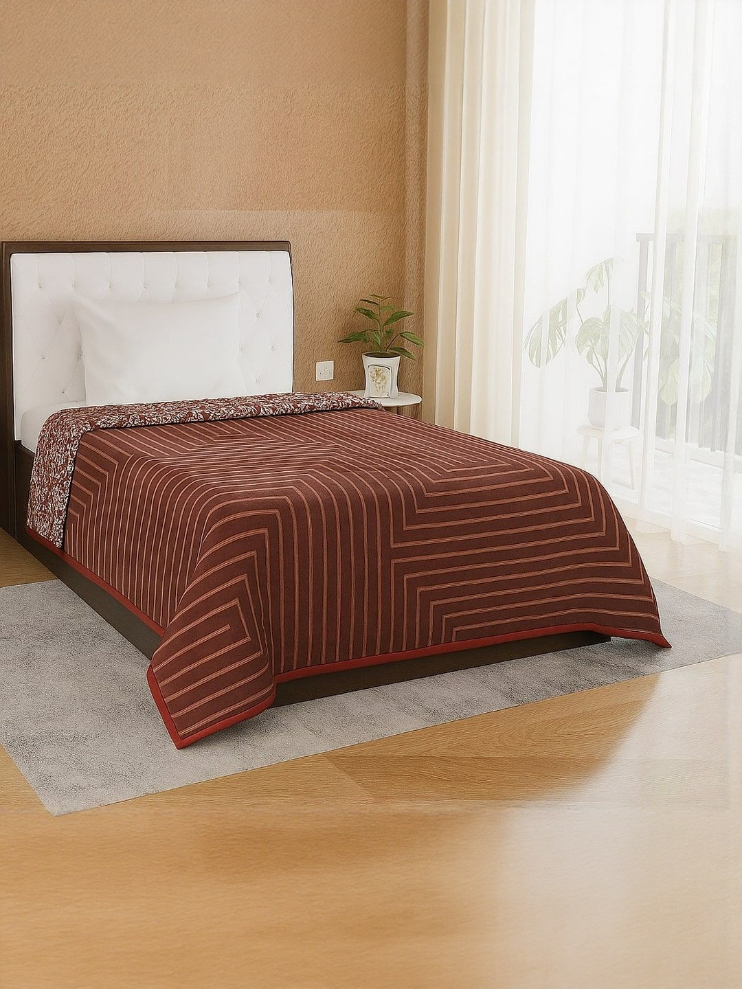 Nivasam Aura Brown & Cream Striped 900 Gsm Mink Mild Winter Blanket
