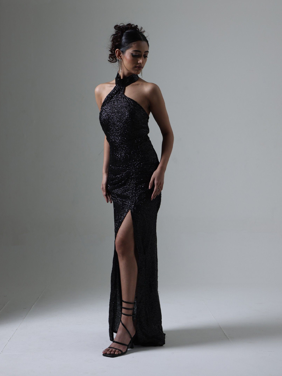 THE BLACK LOVER Embellished Halter Neck Sheath Maxi Dress