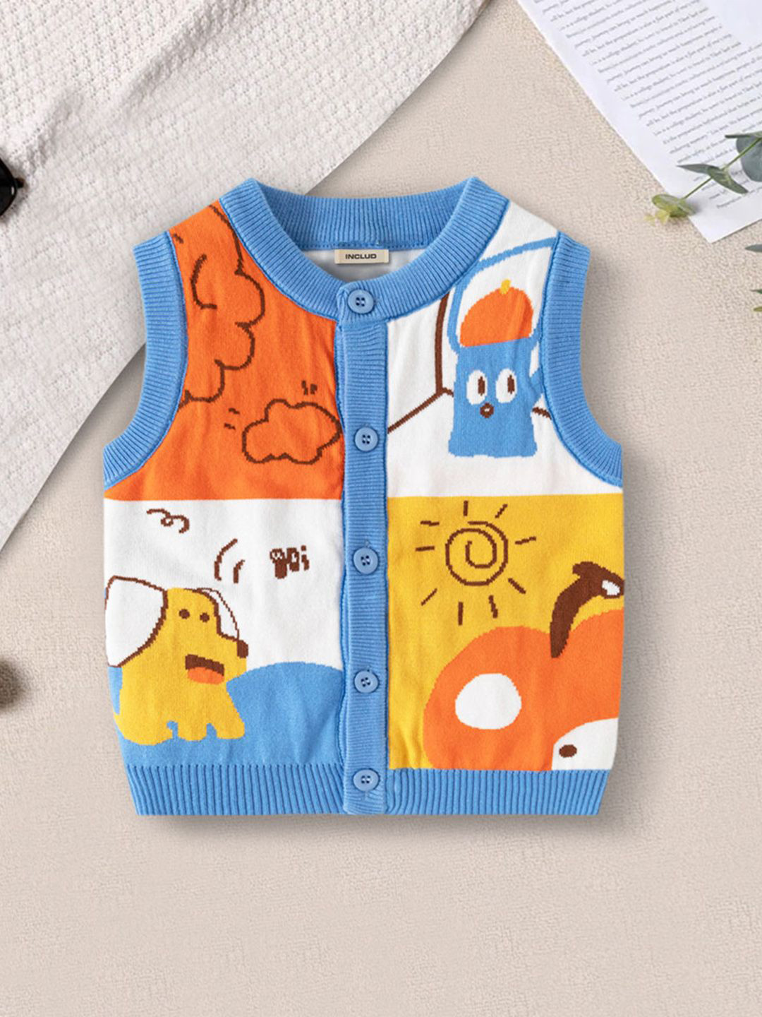 INCLUD Boys Self-Design Round Neck Cardigan