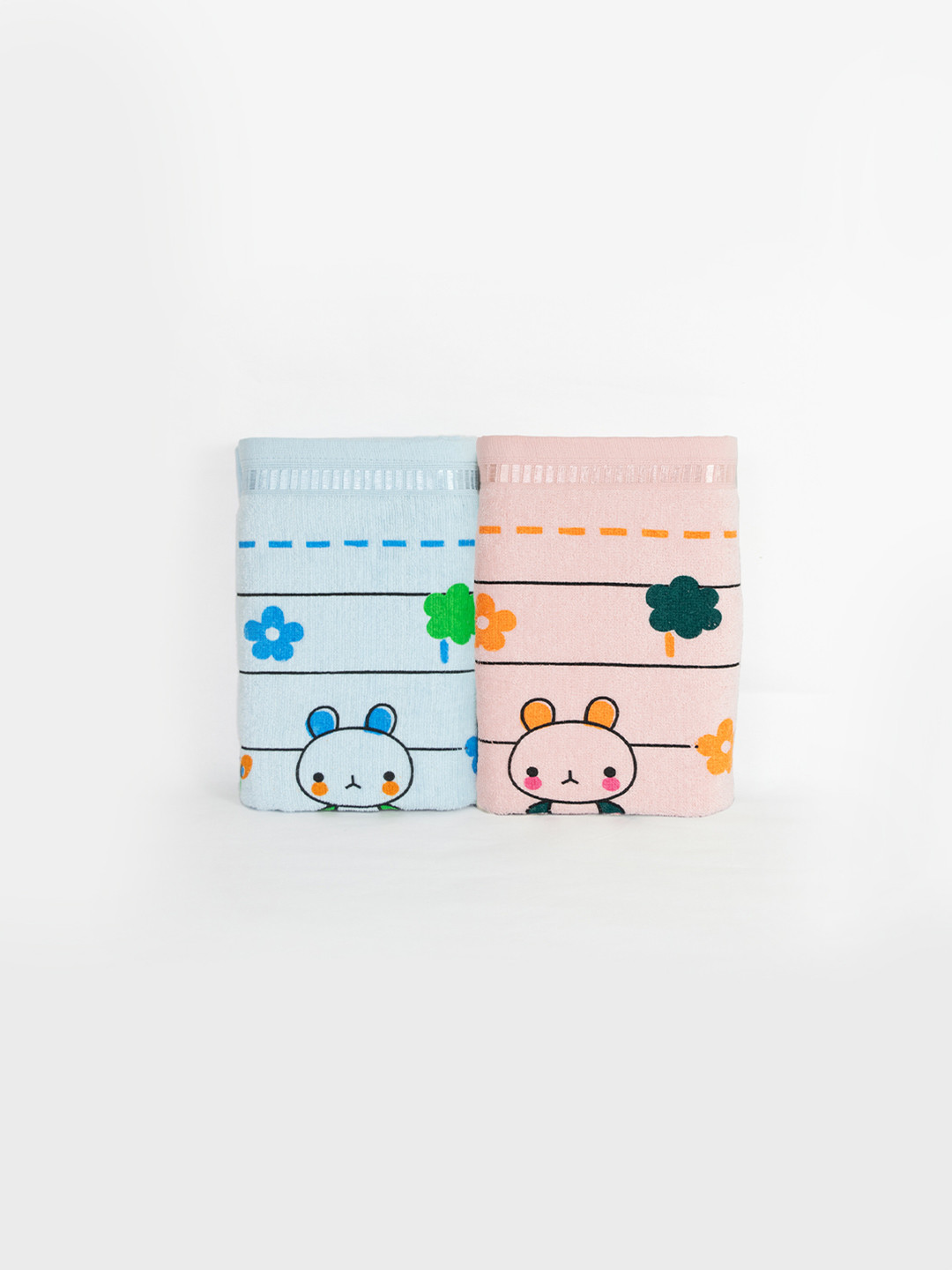 RANGOLI Kids Pack of 2 Blue & Pink Bath Towel Set