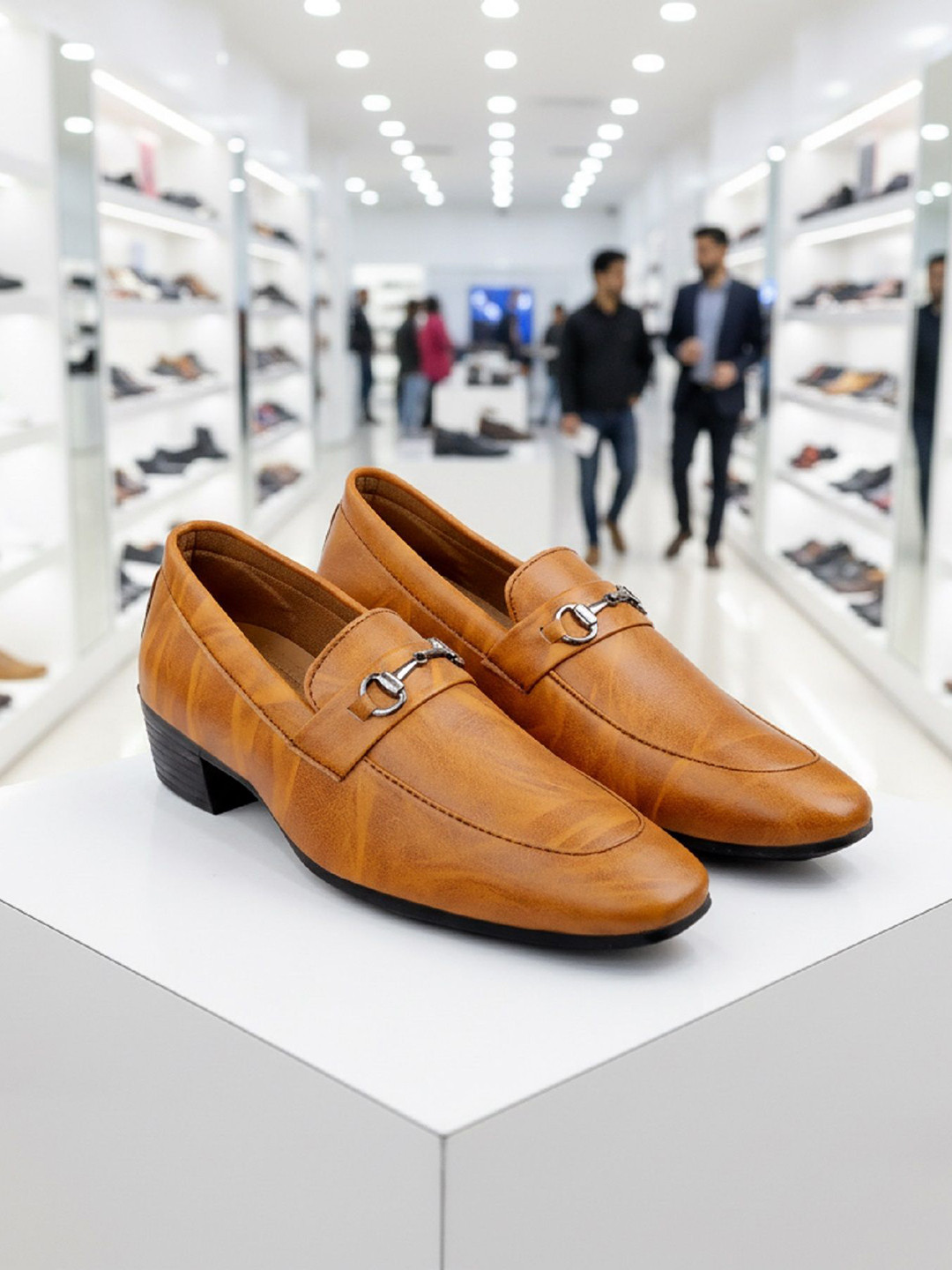 Bxxy Men Height Increasing Textured Formal Loafers Shoes With Buckle