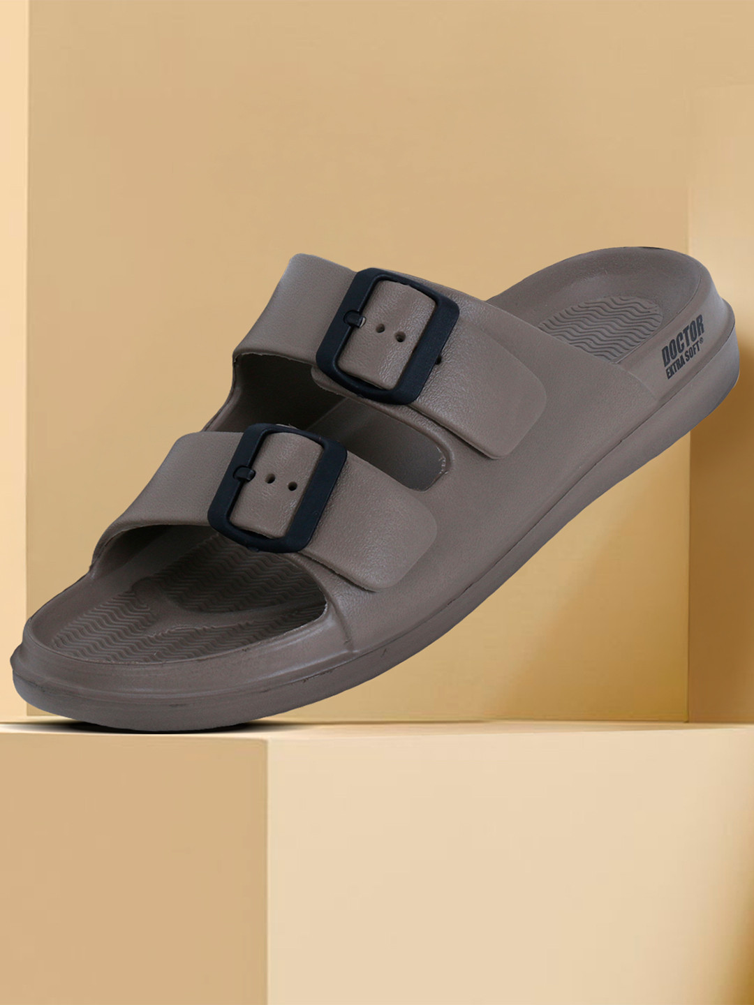 DOCTOR EXTRA SOFT Men Classic Cushion Lightweight Rubber Sliders With Buckle Detail