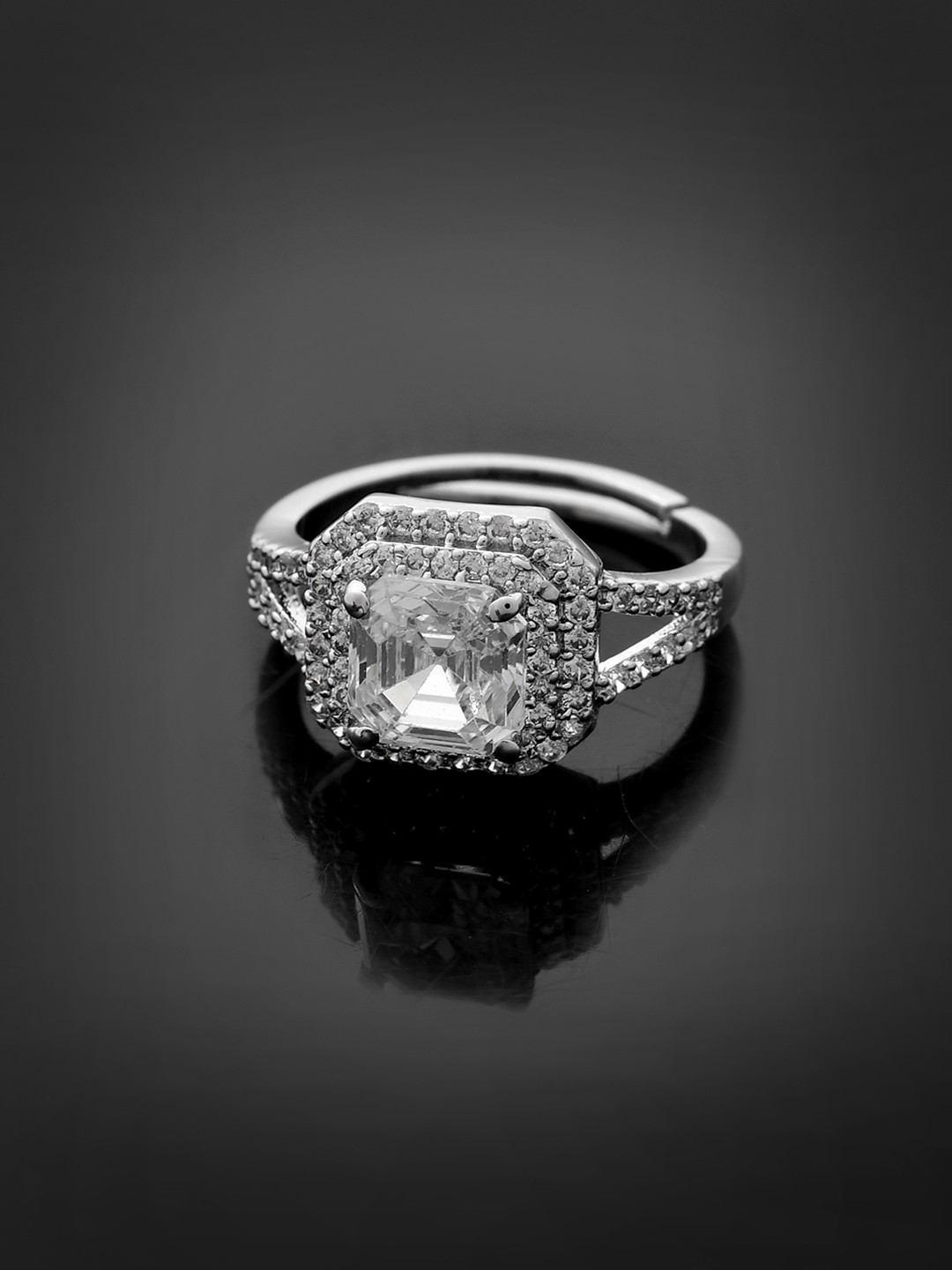 Voylla Rhodium-Plated Sparkling Elegance Infinity American Diamond Studded Solitaire Ring