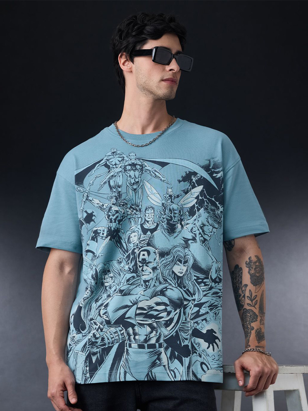 The Souled Store Oversized Marvel Avengers Printed Pure Cotton T-Shirt