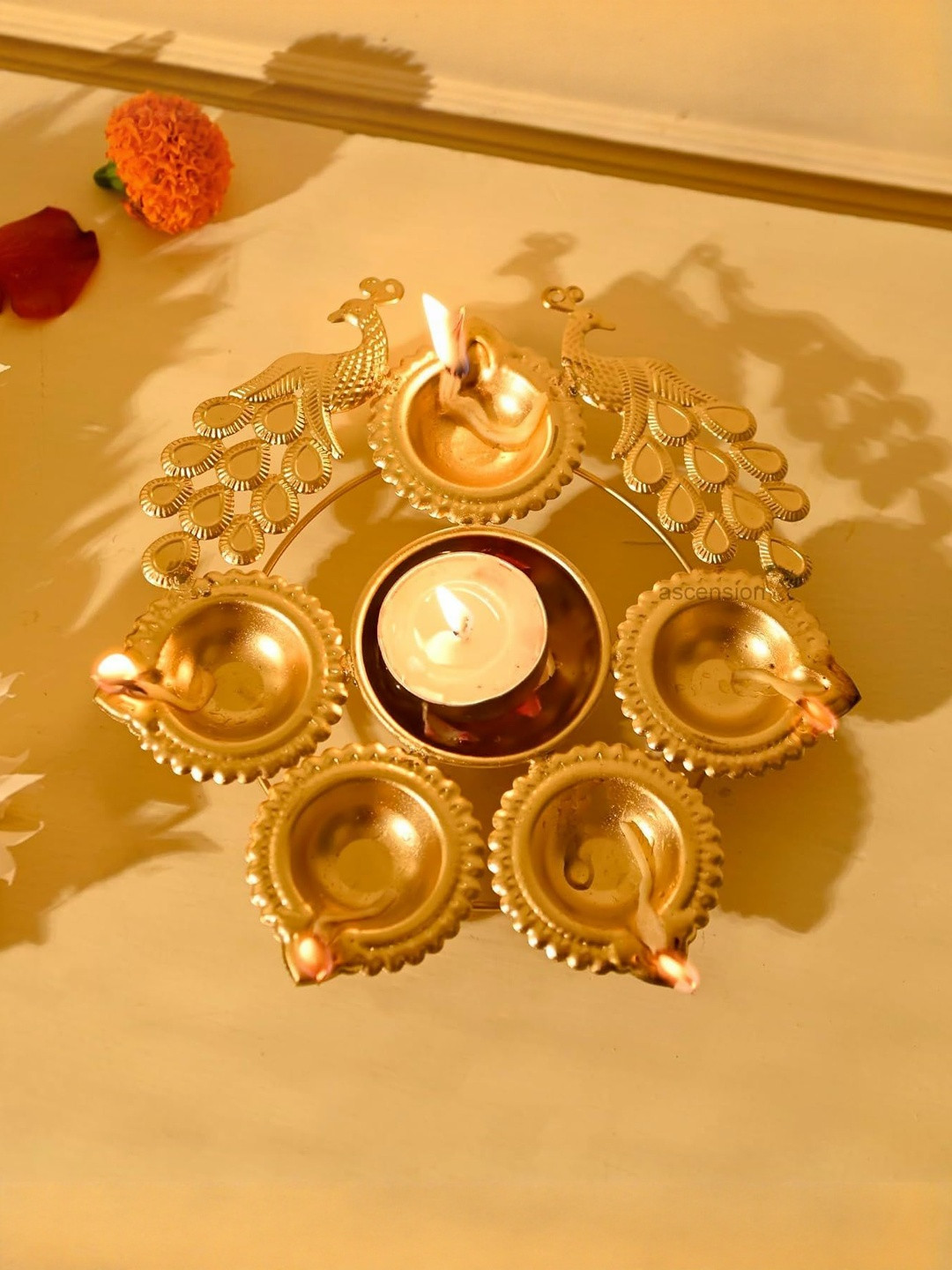 Garden Deco Gold 4 Pieces Peacock Tea Light Candle Holders