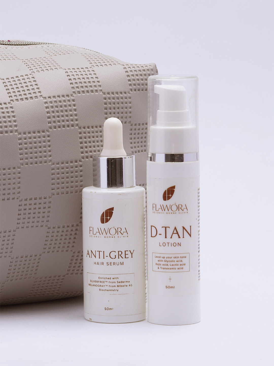 Flawora Set Of 2 Anti-Grey Hair Serum With D-Tan Lotion For Pigmentation - 50 ml Each