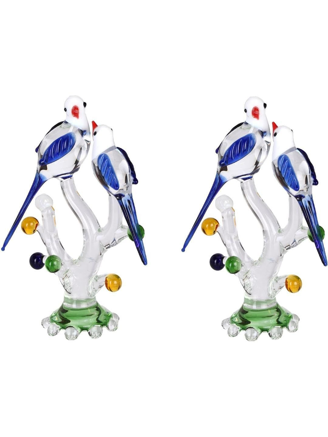 1ST TIME Blue Glass Glossy Bedroom Parrots On Stems 2 Pieces Medium Showpieces 6. 2Inch