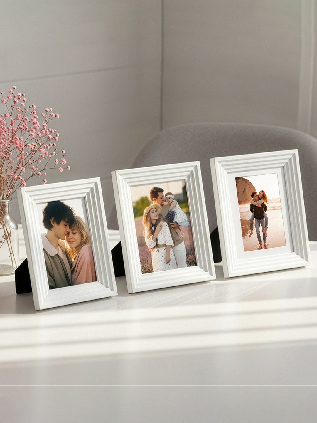 Art Street White 3 Pieces 3D Table Top Wooden Photo Frames