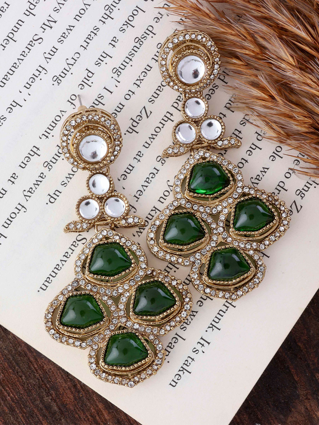SHONA'S STYLE Brass-Plated Zircon Studded Circular Shaped Drop Earrings