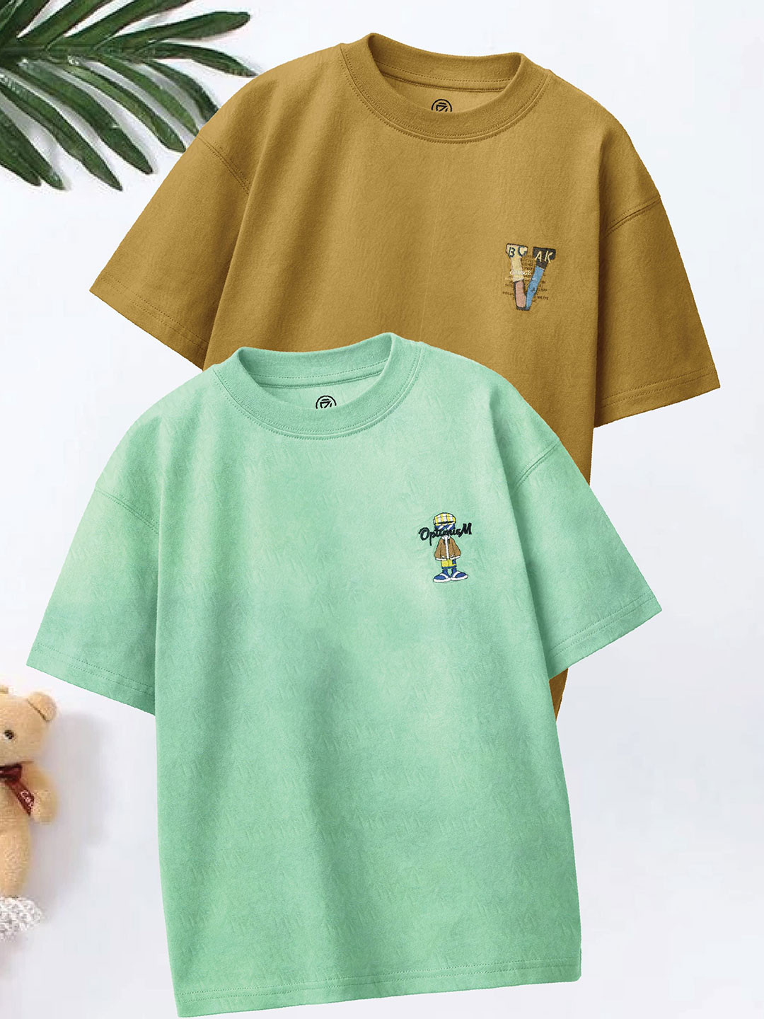 CODEZ Boys Pack of 2 Typography Printed Round Neck Oversized Cotton T-shirts