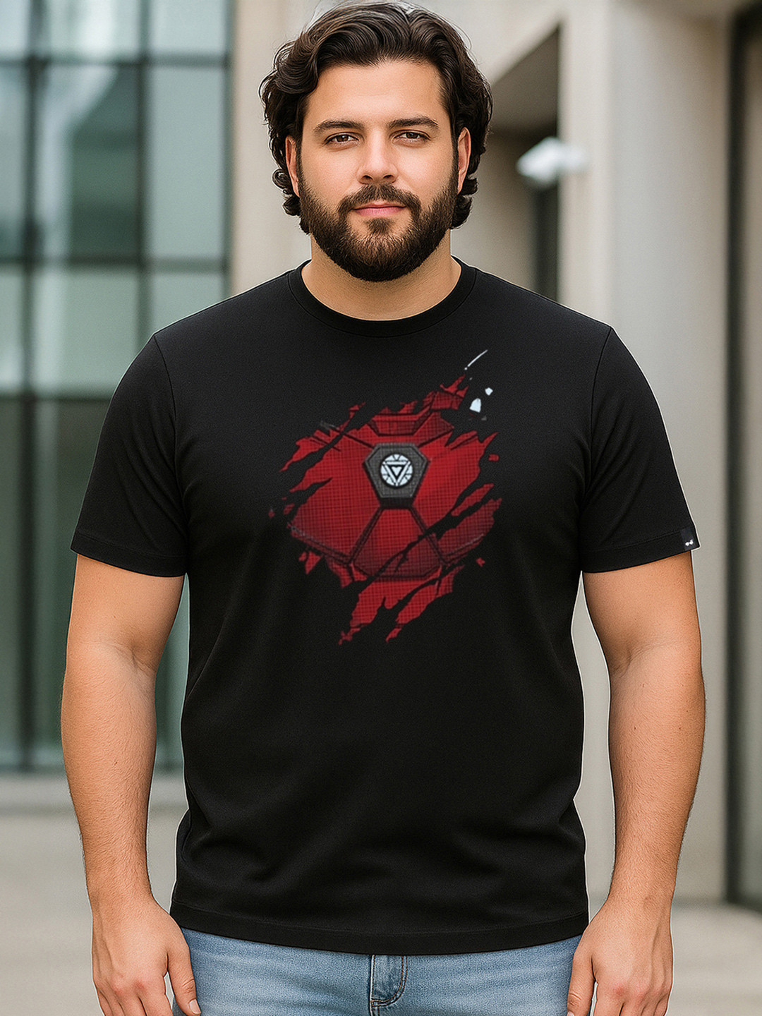 Bewakoof Plus Men Iron Man Printed Applique T-shirt
