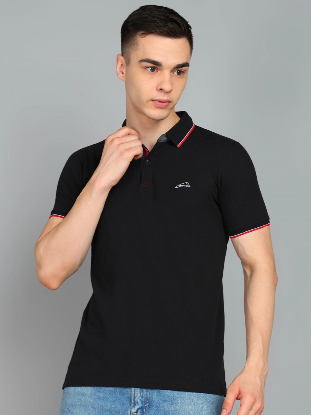 Gaucha Men Brand Logo Printed Polo Collar Cotton T-shirt